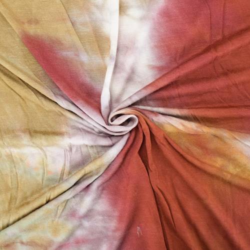 Wine/Mustard/Brown Tie Dye Rayon Jersey Knit Fabric