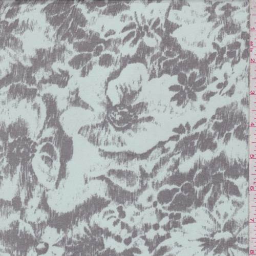 2 1/4 YD PC-Spa Blue/Charcoal Floral Chiffon Fabric