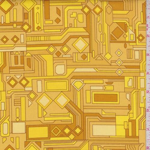 Yellow-Gold Circuits Print Cotton Fabric