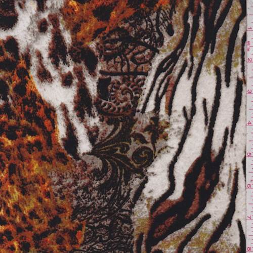 Bone-Orange-Olive Animal Print Patchwork Activewear Fabric