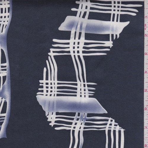 Dark Slate Blue Chevron Sketch Silk Satin Charmeuse Fabric