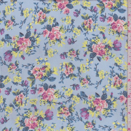 Cloud Blue Mini Floral Polyester Chiffon Fabric