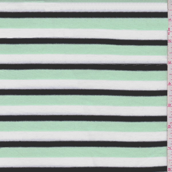 2 YD PC-Mint/Black/White Stripe Rayon Jersey Knit Fabric