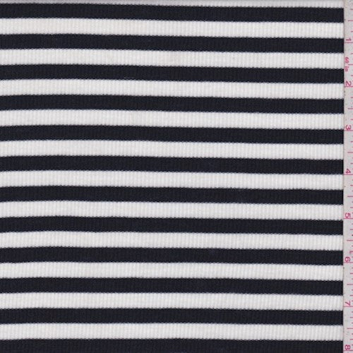 White/Black Stripe Rib Knit Fabric