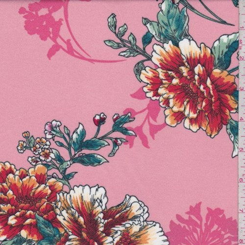 Pink/Coral Peony Double Brushed Jersey Knit Fabric