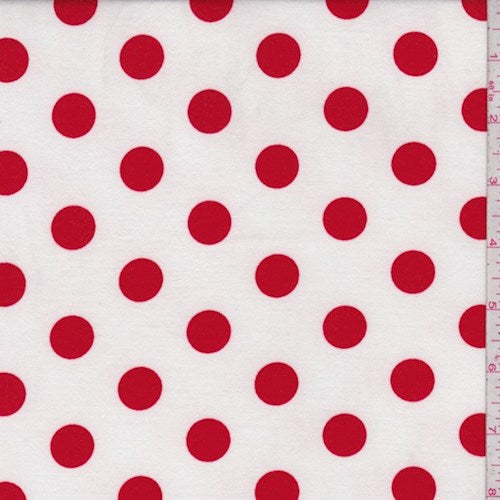 White/Red Polka Dot Double Brushed Jersey Knit Fabric