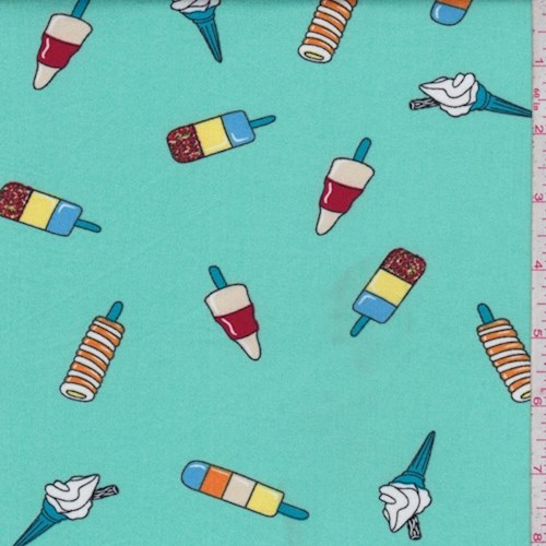 Mint Blue Ice Cream Treat Double Brushed Jersey Knit Fabric