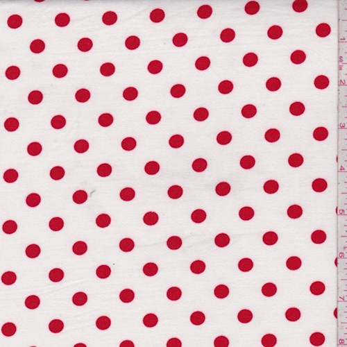 White/Ruby Dot Double Brushed Jersey Knit Fabric