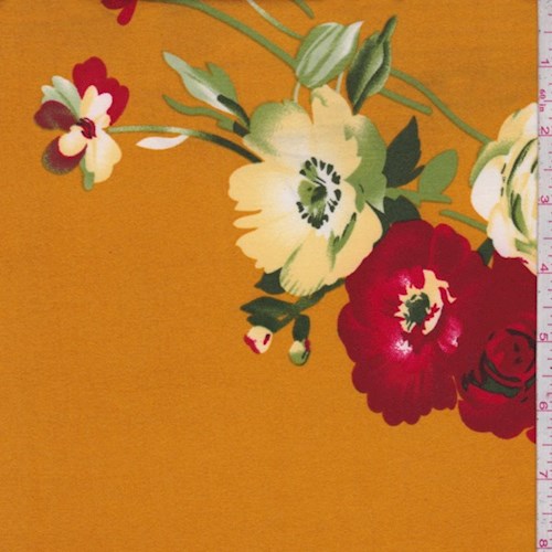 4 YD PC-Golden Marigold Floral Double Brushed Jersey Knit Fabric