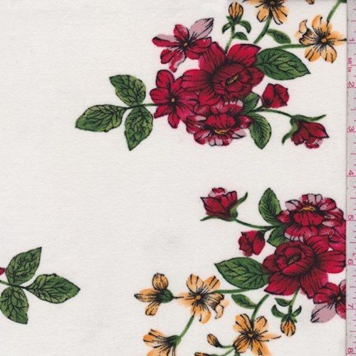 5 YD PC-Ivory Floral Spray Double Brushed Jersey Knit Fabric