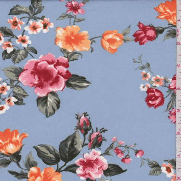 Periwinkle Floral Double Brushed Jersey Knit Fabric