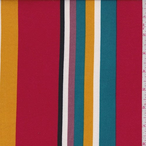 Teal/Black/Berry Stripe Double Brushed Jersey Knit Fabric