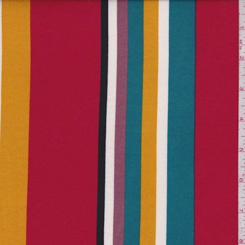 Teal/Black/Berry Stripe Double Brushed Jersey Knit Fabric