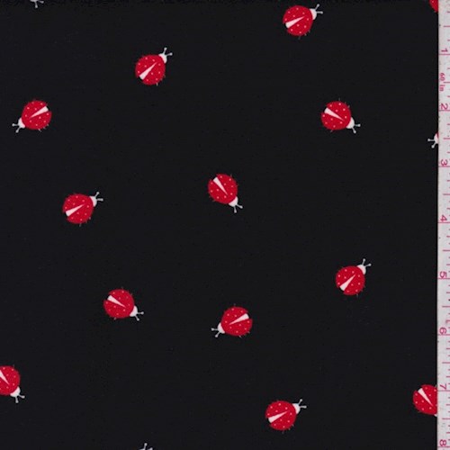 Black Ladybug Double Brushed Jersey Knit Fabric