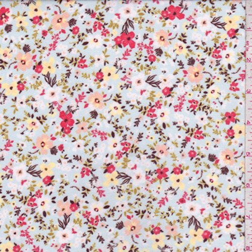 Pale Blue Mini Floral Double Brushed Jersey Knit Fabric