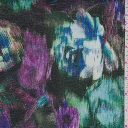 Forest/Purple Static Floral Jersey Knit Fabric