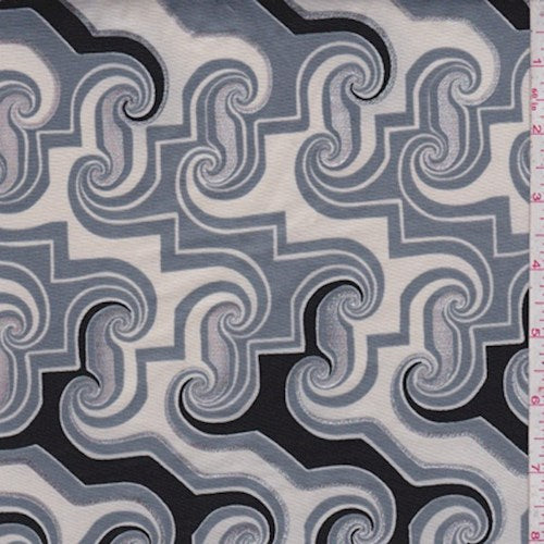 3 YD PC-Parchment/Silver/Black Scroll Activewear/Swimwear Fabric