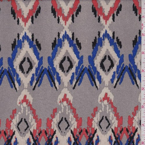 1 1/4 YD PC-Grey Multi Flamestitch Diamond Double Brushed Jersey Knit Fabric