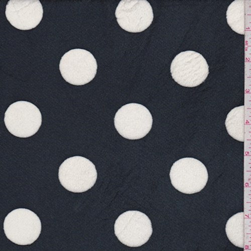 1 1/2 YD PC-Black/White Polka Dot Print Minky Fabric