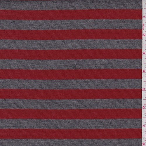 Grey/Crimson Stripe Sweater Jersey Knit Fabric