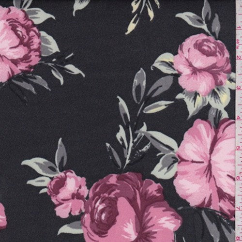 4 1/2 YD PC-Dusty Black/Mauve Floral Scuba Knit Fabric