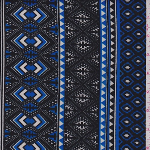 2 5/8 YD PC-Black/Cobalt Tribal Stripe Scuba Knit Fabric