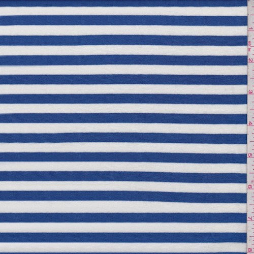 Blue/White Stripe Rayon Jersey Knit Fabric