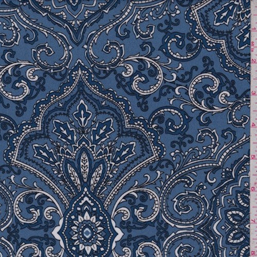 Cadet Blue-Diamond Scroll ITY Jersey Knit Fabric