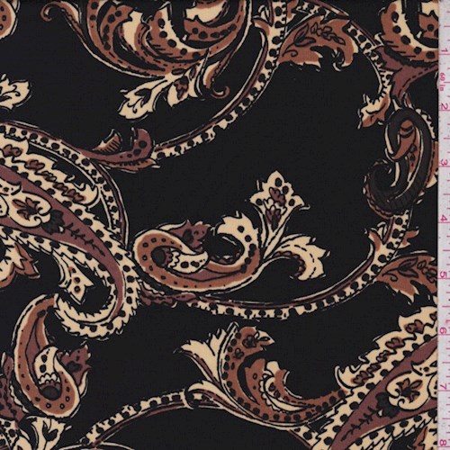 Black-Mocha Stylized Paisley ITY Jersey Knit Fabric