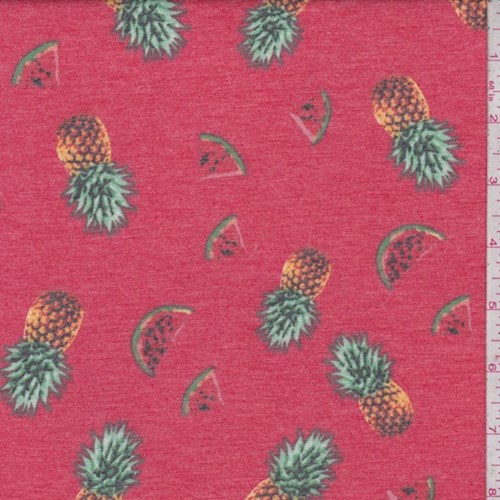 Red Tossed Fruit Brushed French Terry Knit Fabric