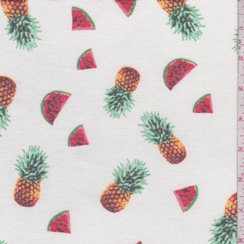 Off White Tossed Fruit Brushed French Terry Knit Fabric