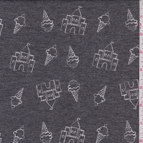 2 YD PC-Charcoal Ice Cream Castle Brushed French Terry Knit Fabric