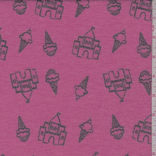 2 YD PC-Dark Pink Ice Cream Castle Brushed French Terry Knit Fabric