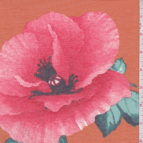 Deep Orange/Coral Peony Brushed French Terry Knit Fabric