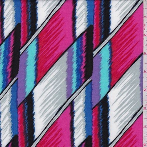 4 YD PC-Hot Pink/Grey Flamestitch Geo Rayon Challis Fabric