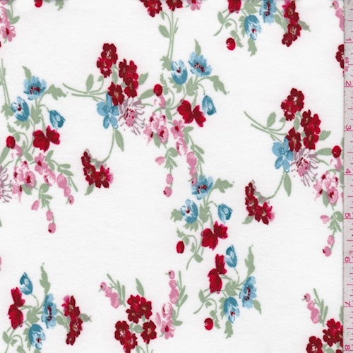 White/Ruby/Pink Floral Cluster Double Brushed Jersey Knit Fabric