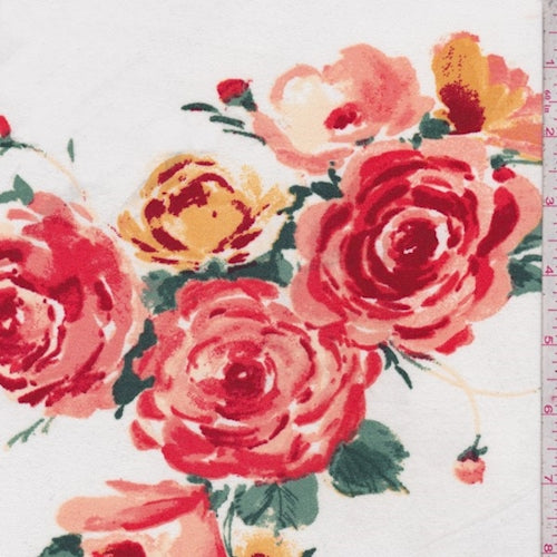 Cream/Coral Rose Double Brushed Jersey Knit Fabric