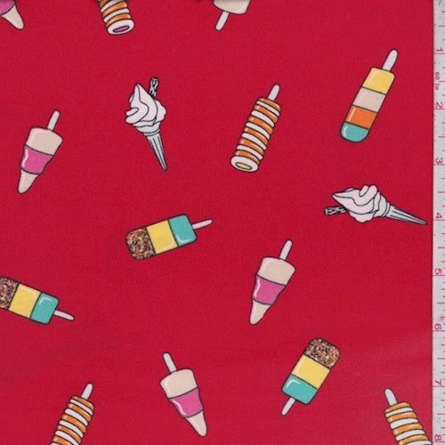 Red Ice Cream Treat Double Brushed Jersey Knit Fabric