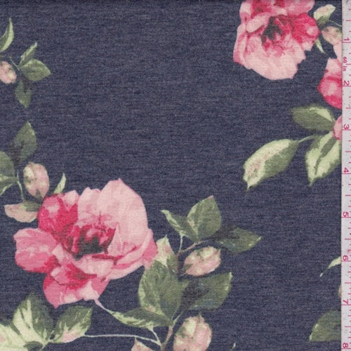 Heather Navy/Blush Rose Double Brushed French Terry Knit Fabric