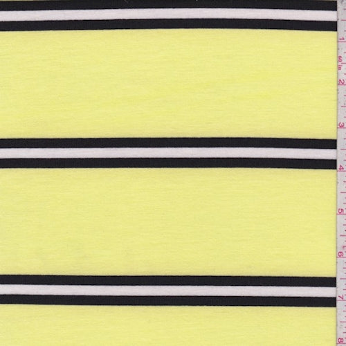 Lemon/Black Stripe Double Brushed French Terry Knit Fabric