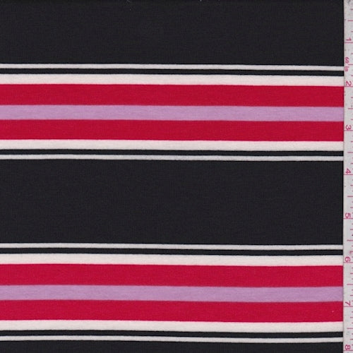 Black/Red/Pink Stripe Double Brushed French Terry Knit Fabric