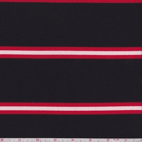 Black/Red/White Stripe Double Brushed French Terry Knit Fabric