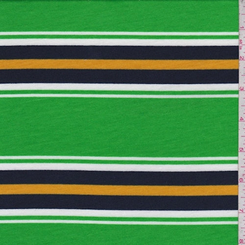 3 3/8 YD PC-Lime/Navy Stripe Double Brushed French Terry Knit Fabric
