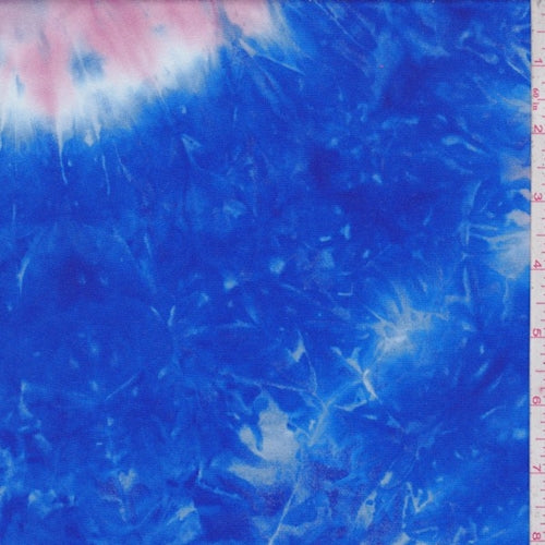 2 YD PC-Cobalt/Pink Tie Dye Double Brushed Jersey Knit Fabric