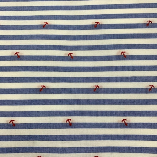 White/Blue Anchor/Stripe Cotton Fabric