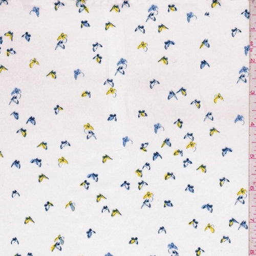 White-Blue-Yellow Mini Butterflies Print Cotton Fabric