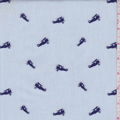 Sky/White Stripe/Plane Cotton Fabric