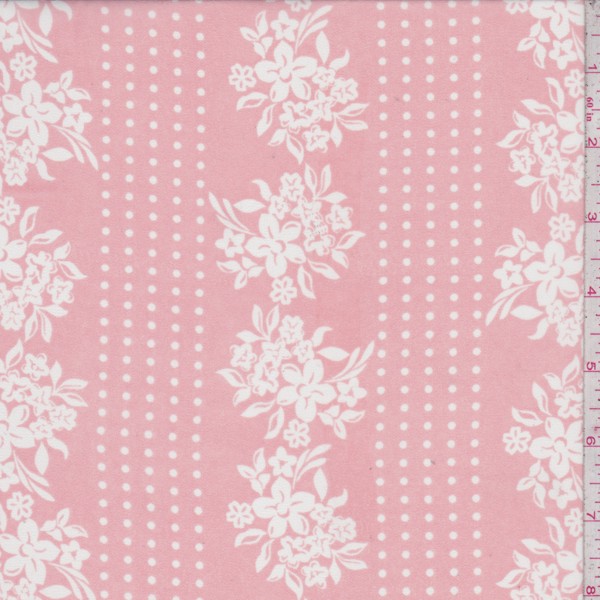 3 YD PC-Creamy Pink Floral/Dot Stripe Chiffon Fabric