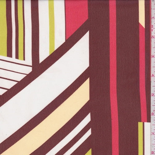 Mahogany/Avocado/Coral Geo Stripe Chiffon Fabric