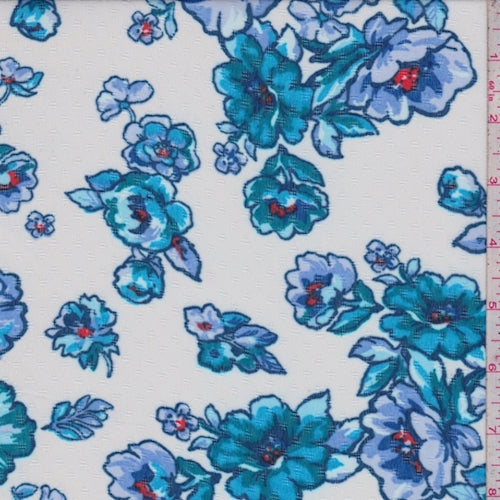 5 1/8 YD PC-White/Teal Dogwood Floral Chiffon Fabric